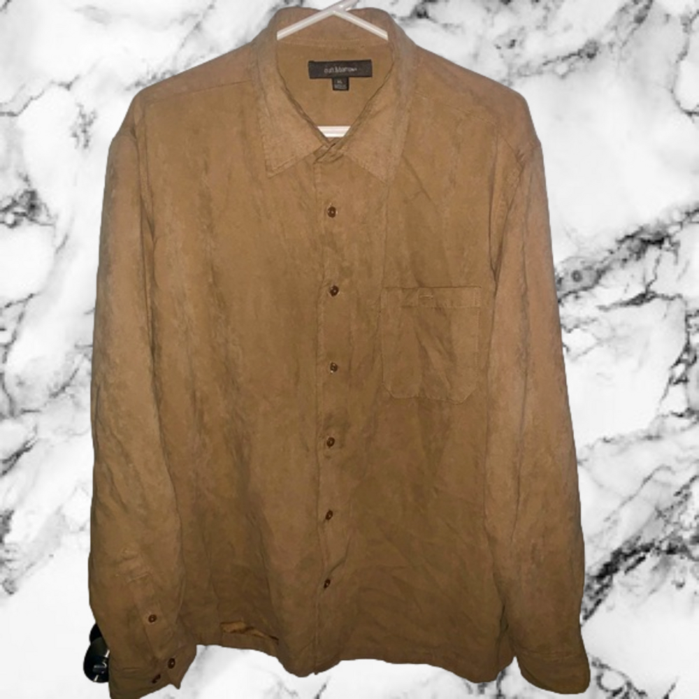 Croft And Barrow Men Long Sleeve Brown Shirt Size XL